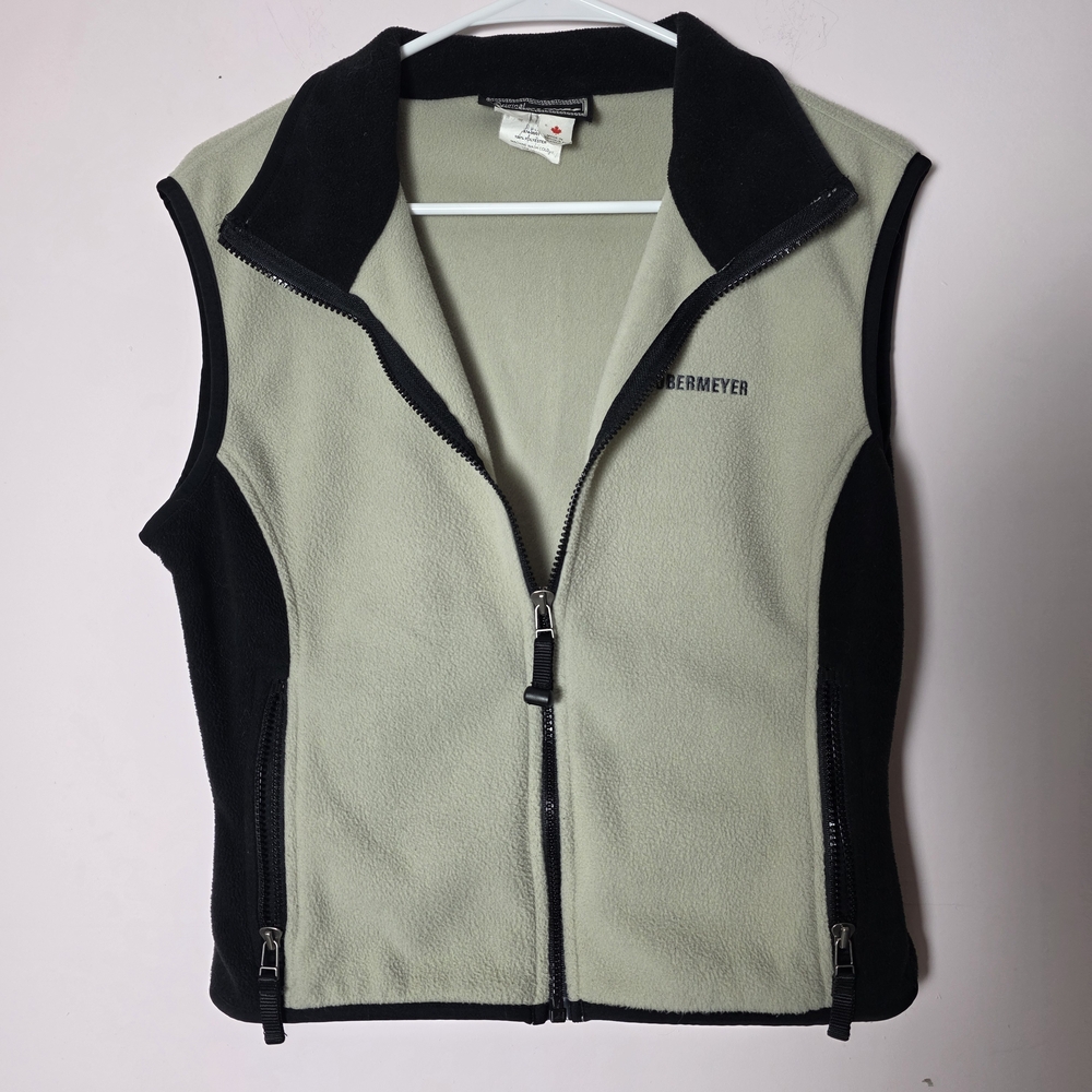 Obermeyer Women’s Fleece Vest Medium Beige Black Full Zip Ski Gorpcore Outdoor